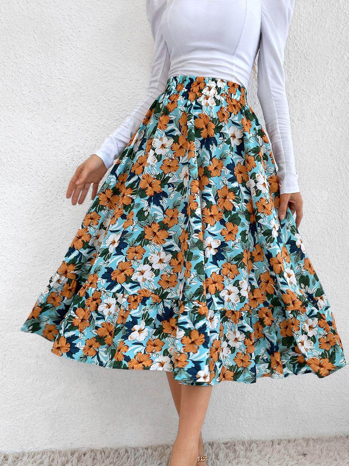 Stylish Printed Elastic Waist Midi Skirt for Everyday Wear - Selvanelle