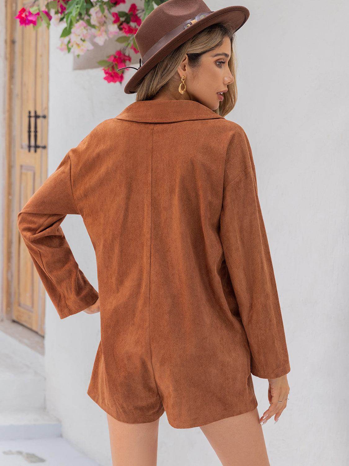 Lapel Collar Long Sleeve Romper for Stylish Comfort - Selvanelle