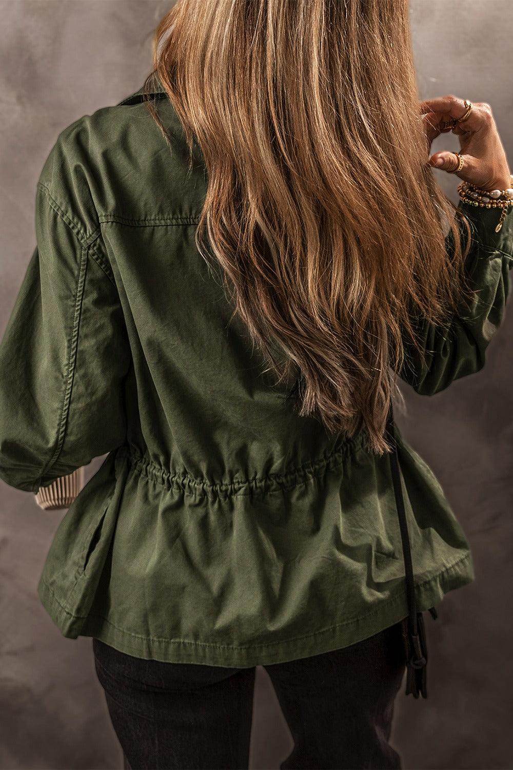 Zip Up Long Sleeve Jacket for Women in Cotton Fabric - Selvanelle