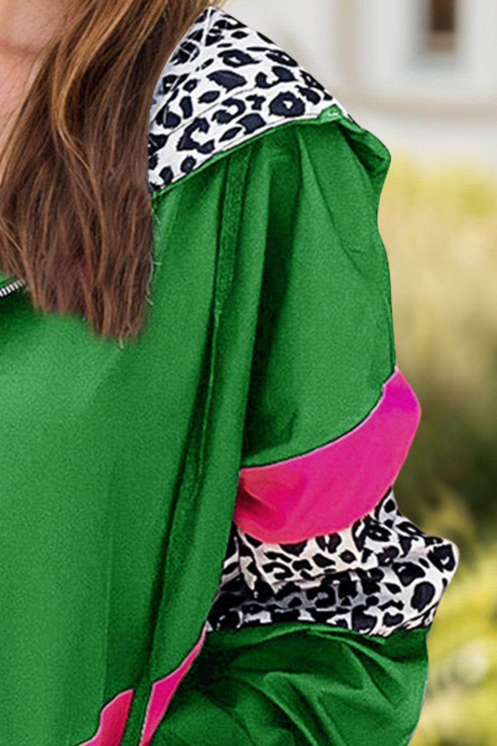 Leopard Zip Up Long Sleeve Hooded Jacket for Women - Selvanelle