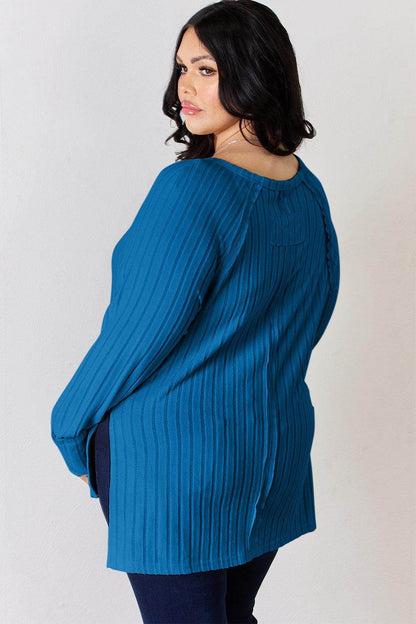 Basic Bae Full Size Ribbed Round Neck Slit T-Shirt for Women - Selvanelle