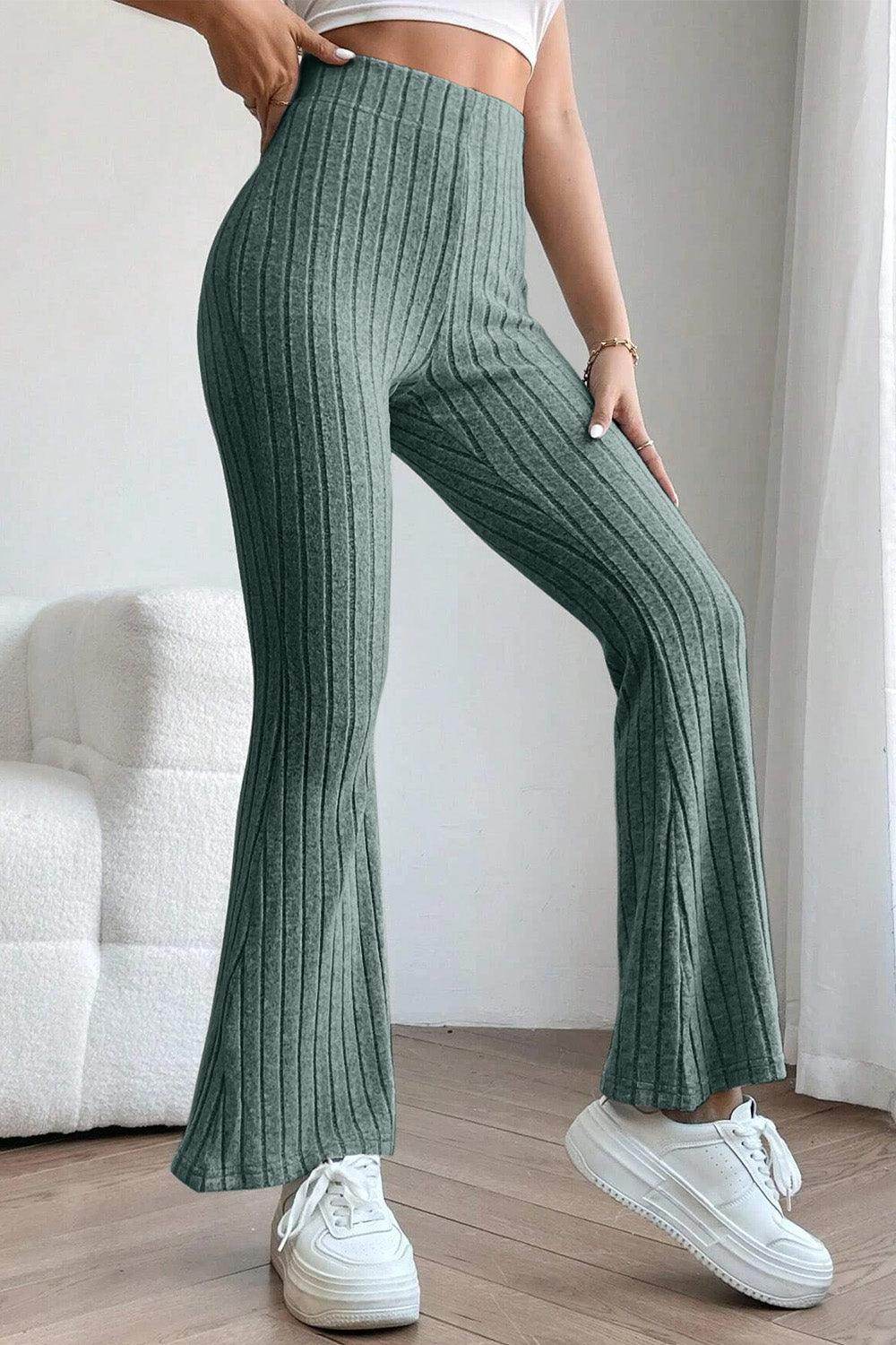 Basic Bae Full Size Ribbed High Waist Flare Pants for Women - Selvanelle