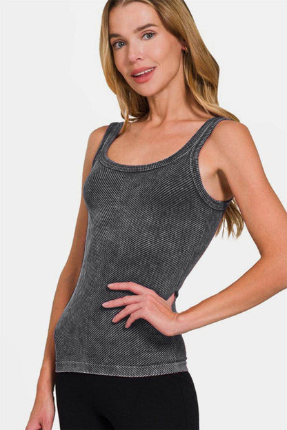 Zenana Ribbed Scoop Neck Tank for Versatile Wardrobe Use - Selvanelle