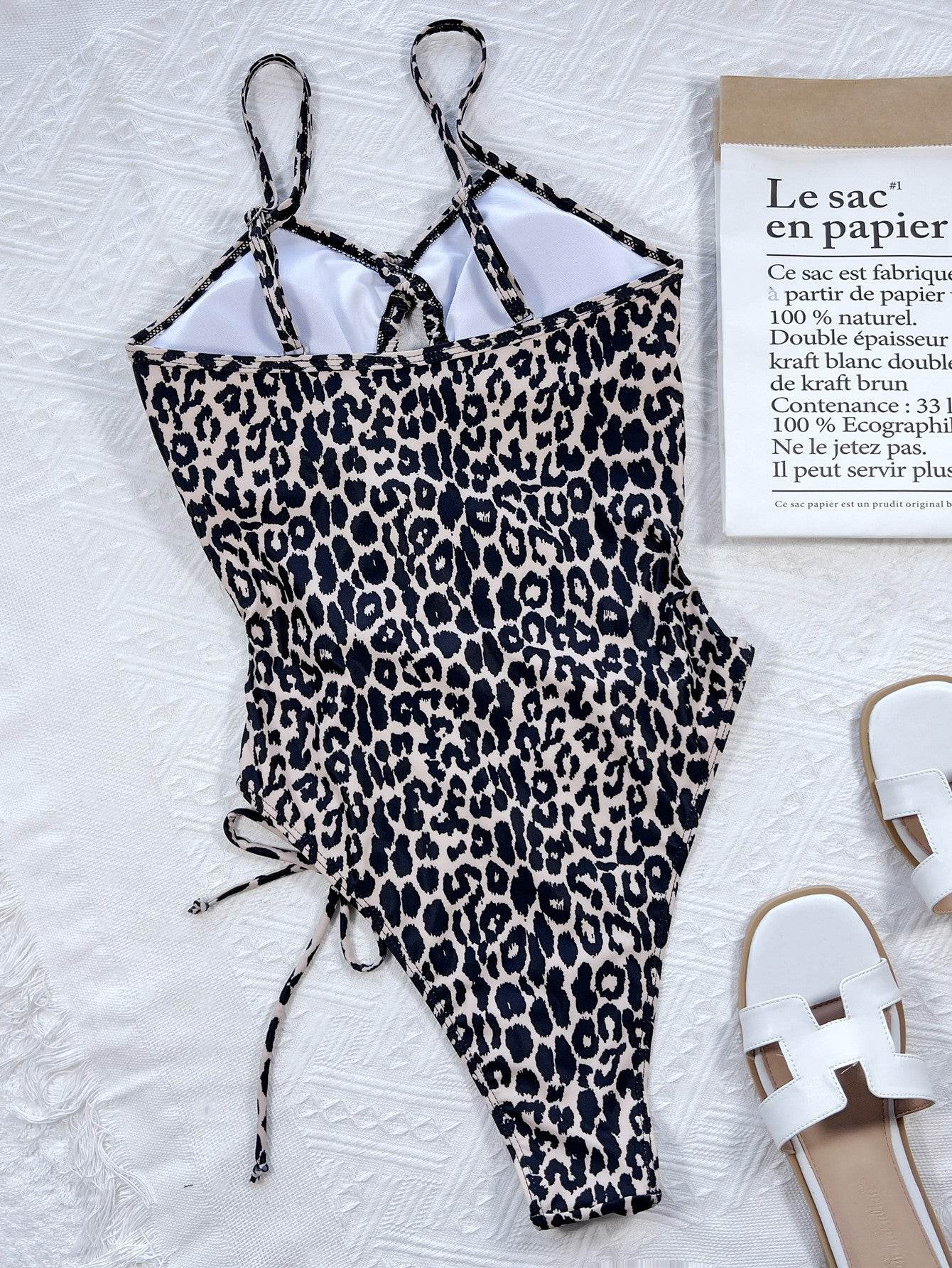 Leopard Cutout Tied One-Piece Swimsuit - Selvanelle
