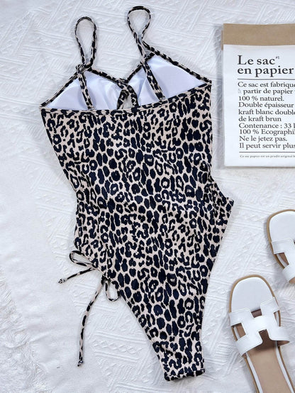 Leopard Cutout Tied One-Piece Swimsuit - Selvanelle