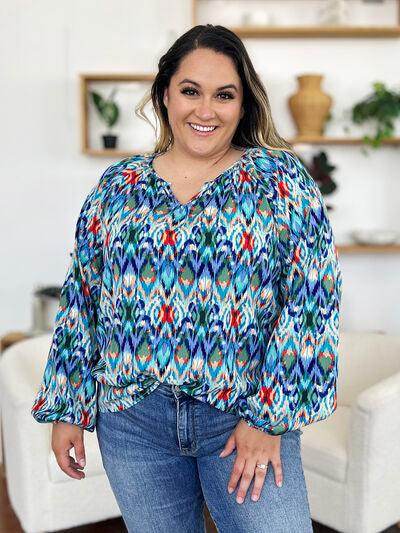 Double Take Full Size Printed Balloon Sleeve Blouse Women - Selvanelle