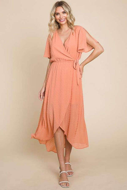 Culture Code Full Size Swiss Dot Tied Slit Dress - Selvanelle