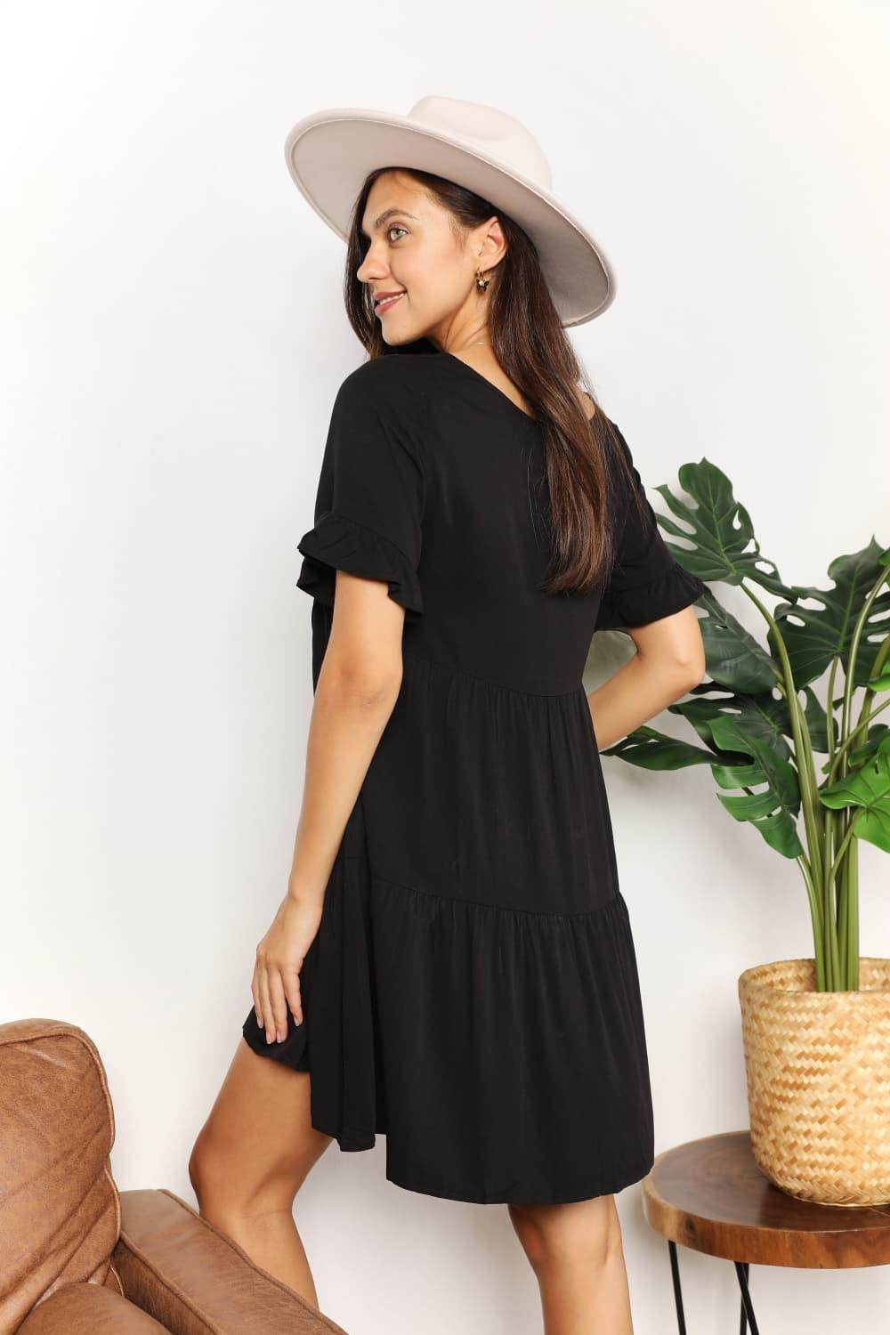 Mandy V-Neck Flounce Sleeve Tiered Dress for All Occasions - Selvanelle