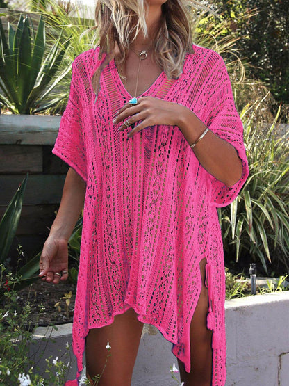 Angel Wings Cutout V-Neck Cover-Up with Tassel - Selvanelle