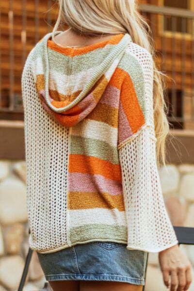 Openwork Color Block Hooded Sweater for Stylish Comfort - Selvanelle
