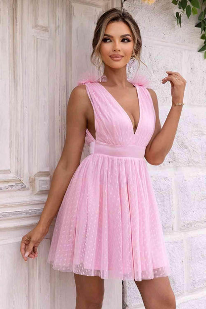 Open Back Sleeveless Mesh Dress with Lace Detail and Lining - Selvanelle