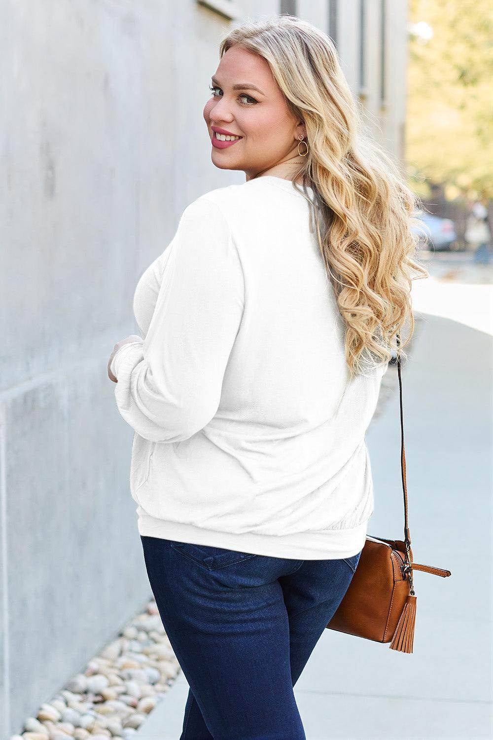 Basic Bae Full Size V-Neck Lantern Sleeve Top for Women - Selvanelle