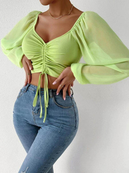 Drawstring Sweetheart Neck Cropped Top for Stylish Looks - Selvanelle
