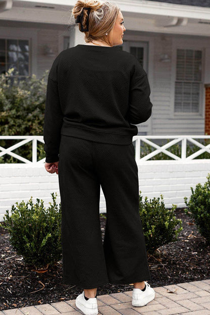 Double Take Full Size Textured Long Sleeve Top and Drawstring Pants Set for Women - Selvanelle