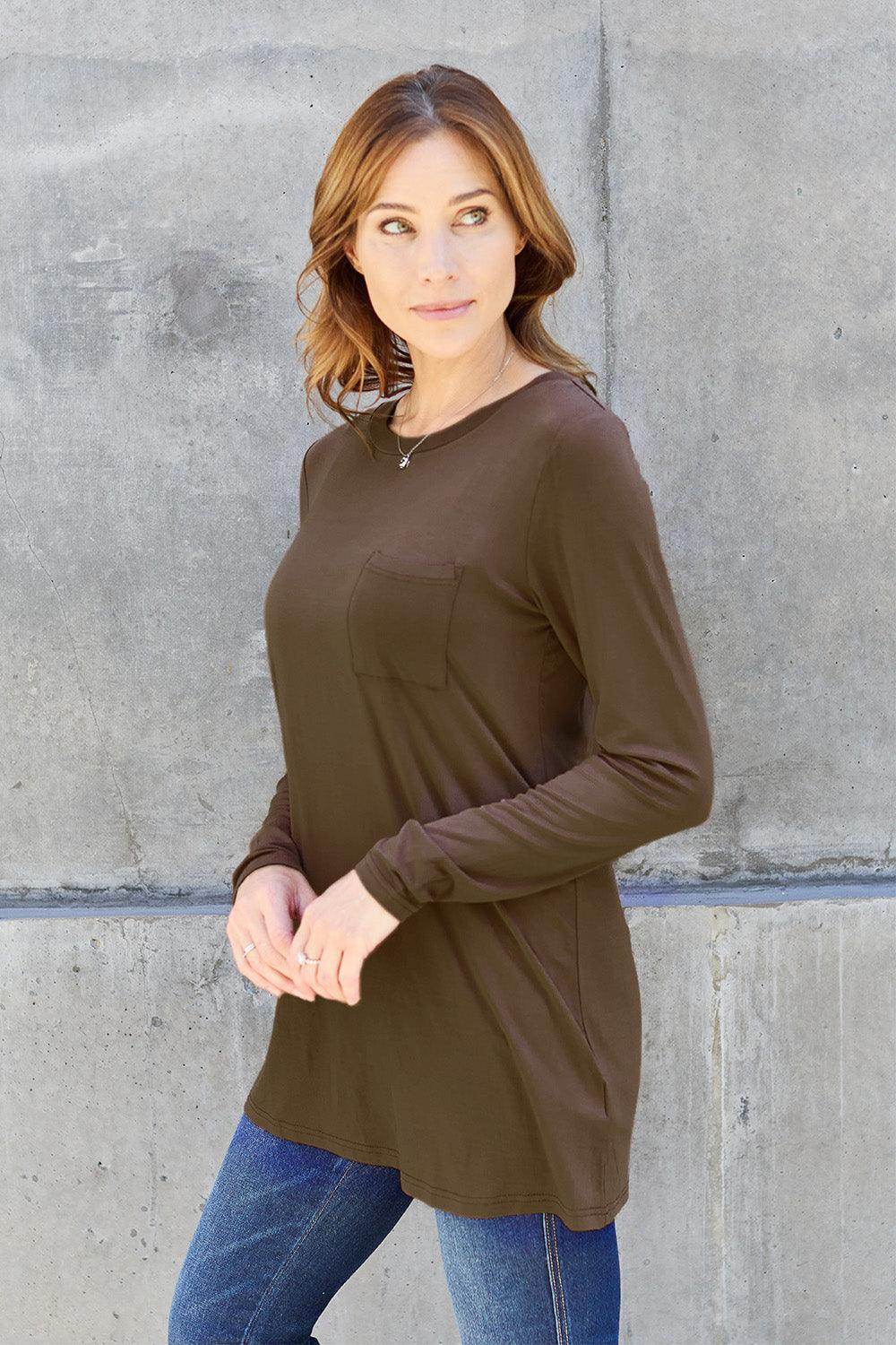 Basic Bae Full Size Round Neck Long Sleeve Top for Women - Selvanelle