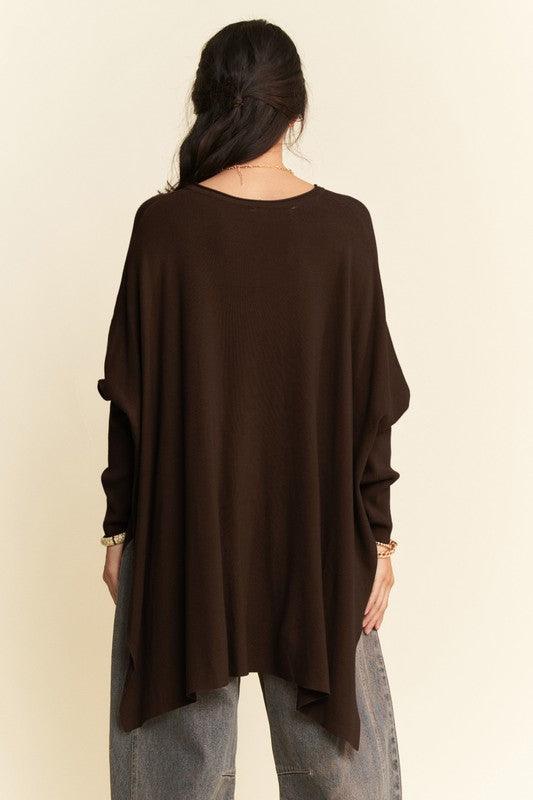 Davi & Dani High-Low Side Slit Batwing Sleeve Top for Women