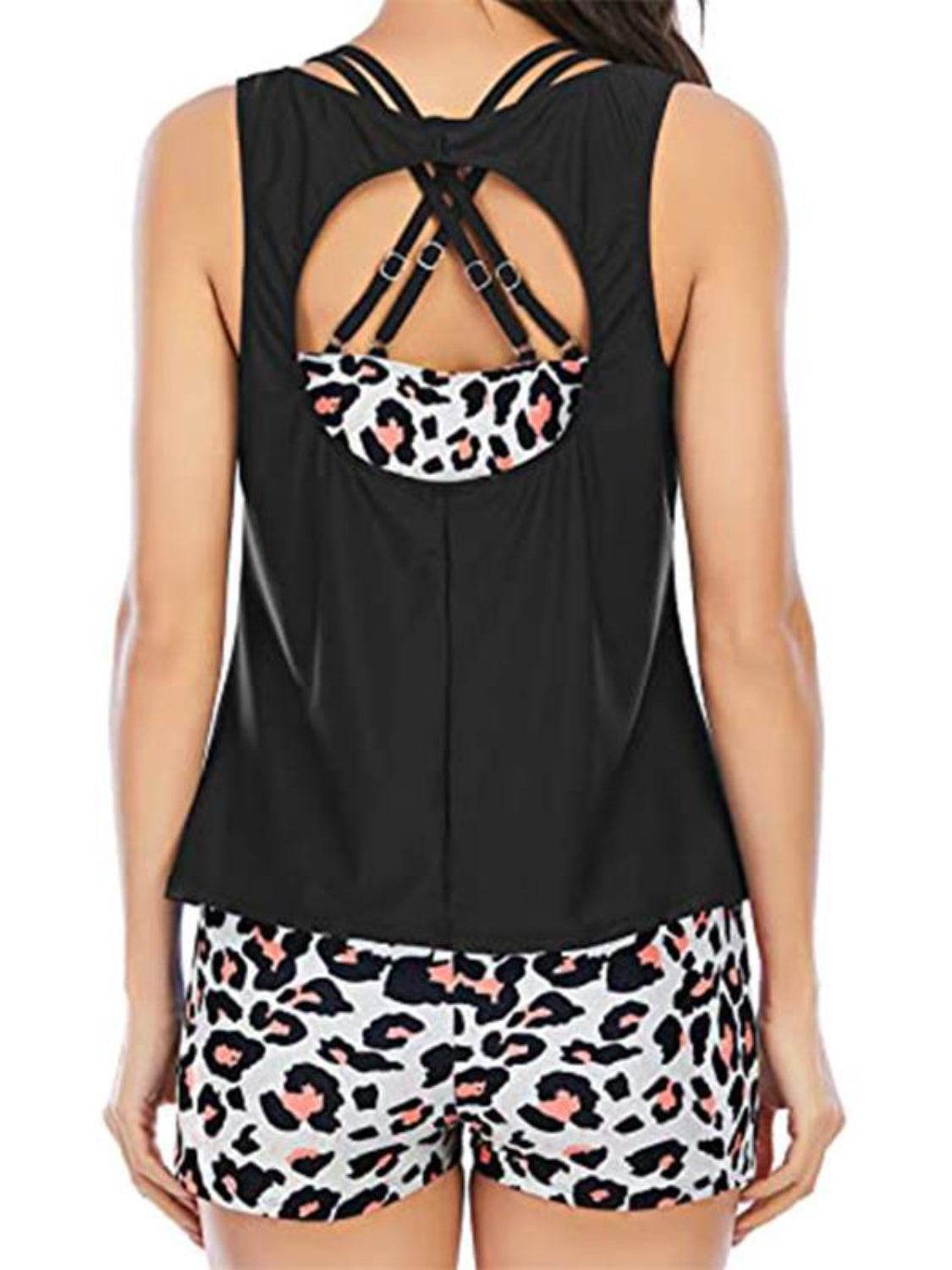 Cutout Printed Round Neck Three-Piece Swim Set - Selvanelle