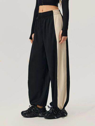 Drawstring Hem Contrast Elastic Waist Pants for Women - Selvanelle