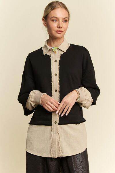 Davi & Dani Faux Layered French Terry Contrast Top Style - Selvanelle