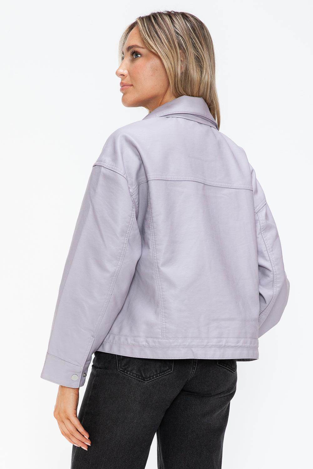 How Dare U Drawstring Hem PU Leather Zip Up Jacket Women - Selvanelle