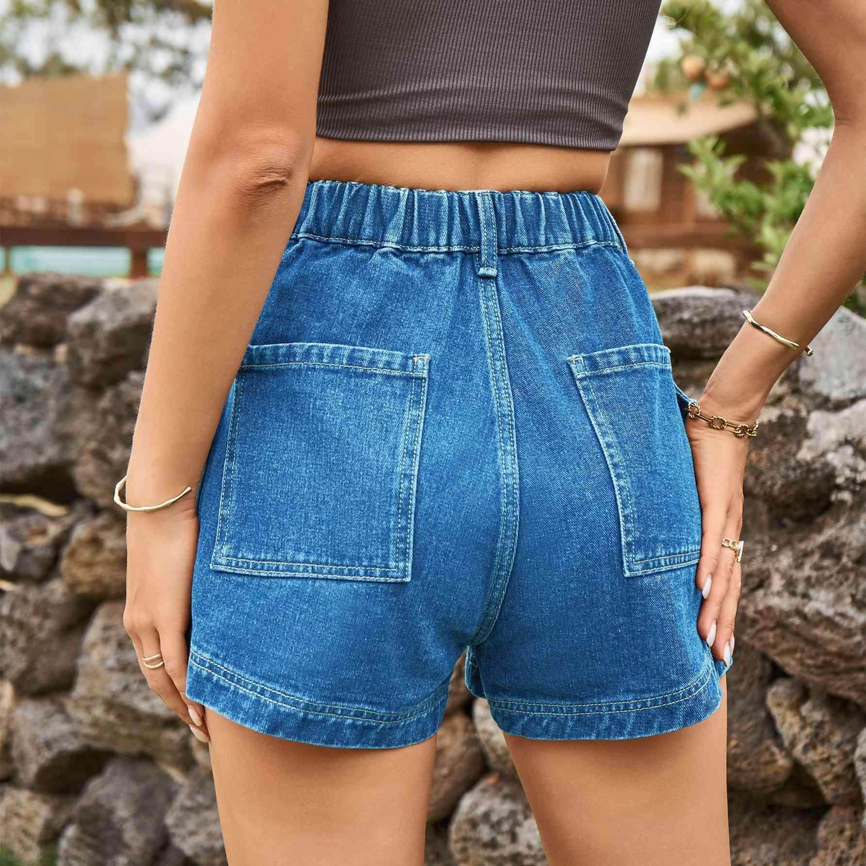 High-Waist Denim Shorts with Pockets for Casual Style - Selvanelle