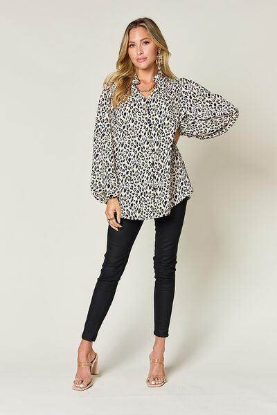 Double Take Full Size Leopard Long Sleeve Blouse for Women - Selvanelle