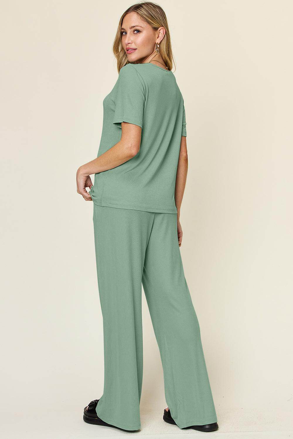 Double Take Full Size Round Neck Short Sleeve T-Shirt Set - Selvanelle