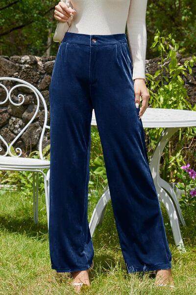 Velvet Wide Leg Pants with Pockets for Stylish Comfort - Selvanelle
