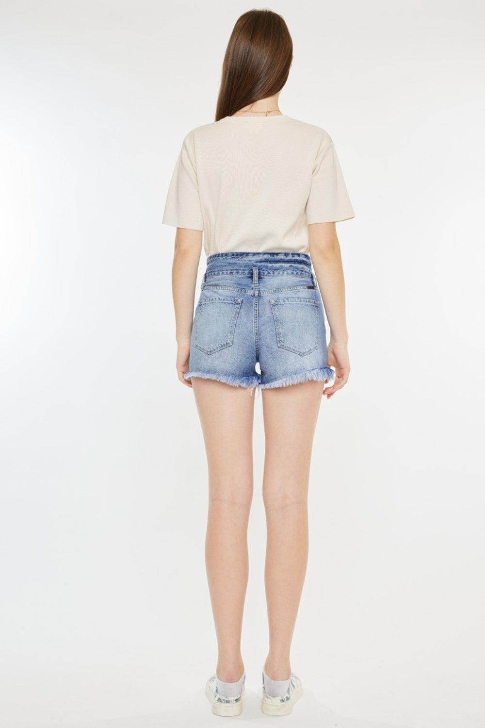 Kancan High Rise Frayed Hem Denim Shorts for Women - Selvanelle