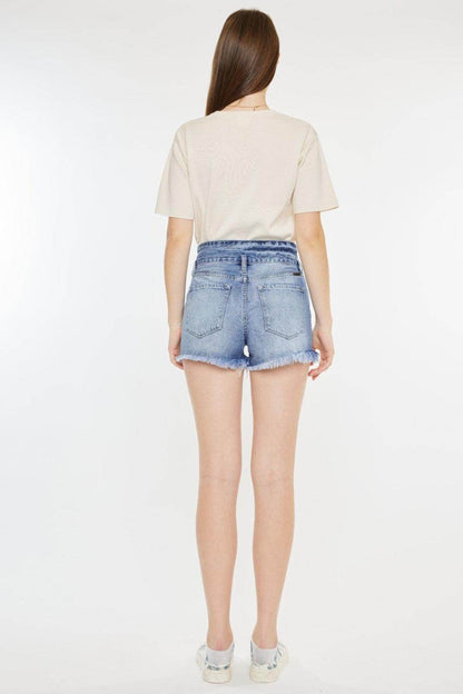 Kancan High Rise Frayed Hem Denim Shorts for Women - Selvanelle