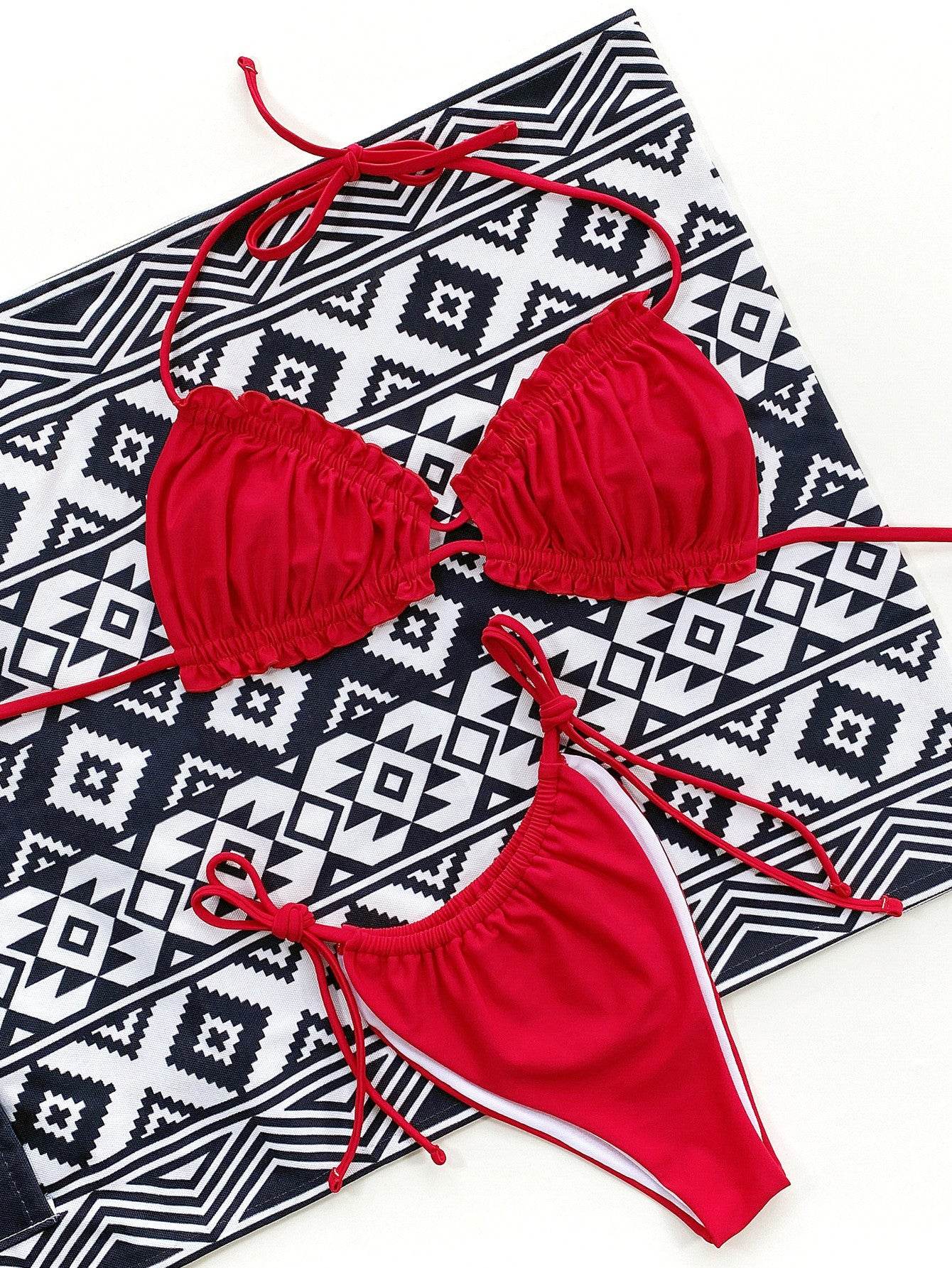 Frill Trill Halter Neck Bikini Set - Selvanelle