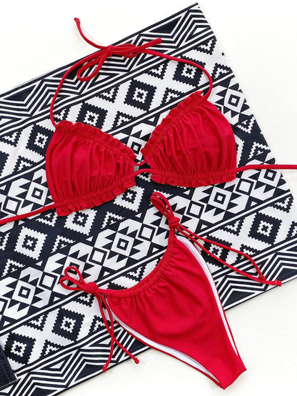 Frill Trill Halter Neck Bikini Set - Selvanelle
