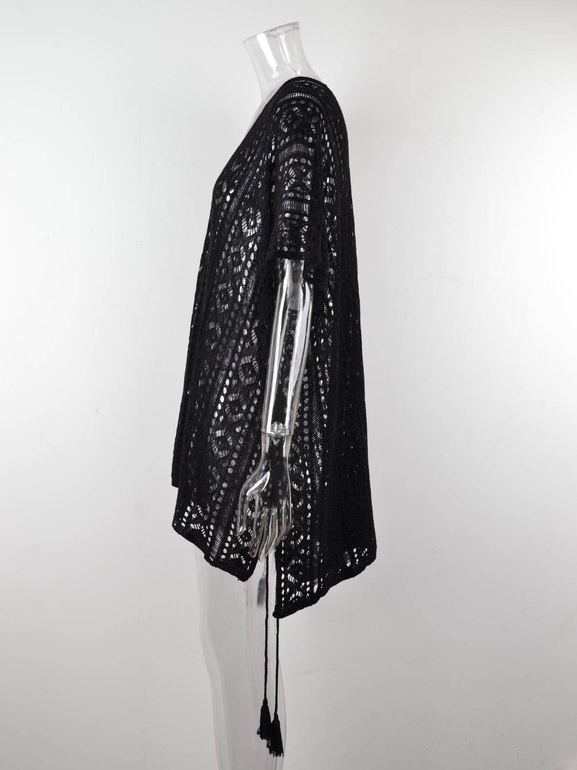 Angel Wings Cutout V-Neck Cover-Up with Tassel - Selvanelle