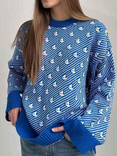 Contrast Round Neck Long Sleeve Sweater for Women Fashion - Selvanelle