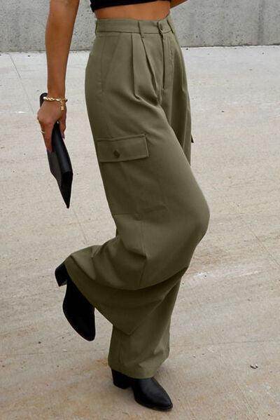 Ruched Wide Leg Pants with Pockets for Casual Style - Selvanelle