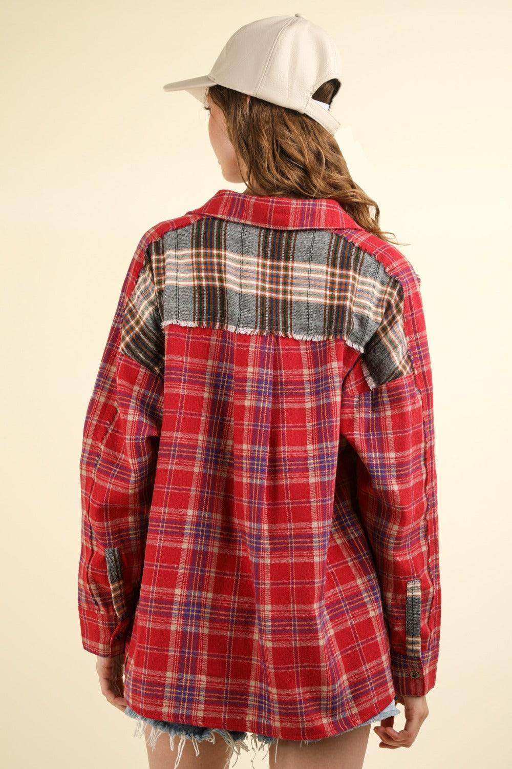 Very J Contrast Plaid Raw Detail Shirt for Casual Chic - Selvanelle