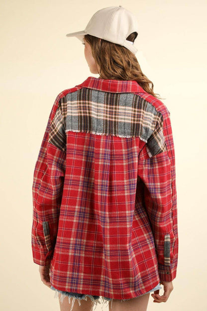 Very J Contrast Plaid Raw Detail Shirt for Casual Chic - Selvanelle