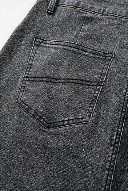 Raw Hem Midi Denim Skirt with Pockets for Women - Selvanelle