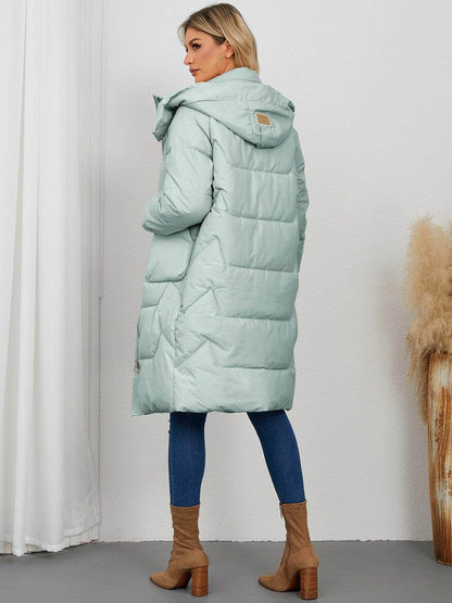 Long Sleeve Longline Hooded Winter Coat for Women - Selvanelle