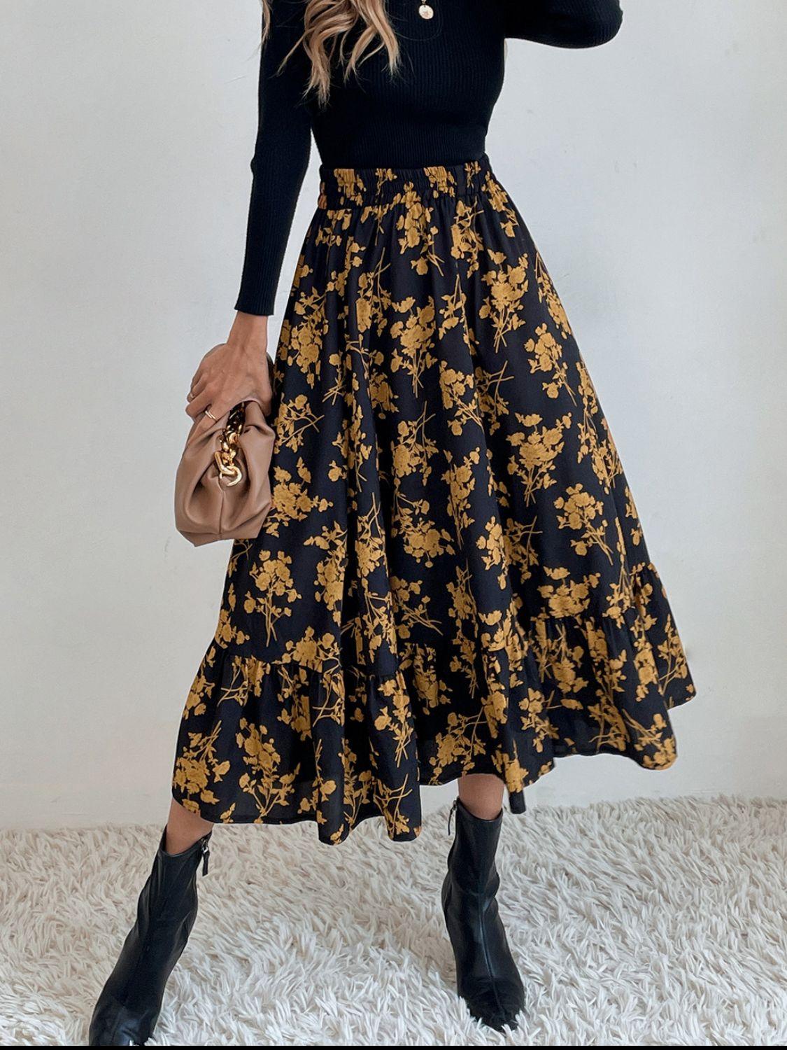 Stylish Printed Elastic Waist Midi Skirt for Everyday Wear