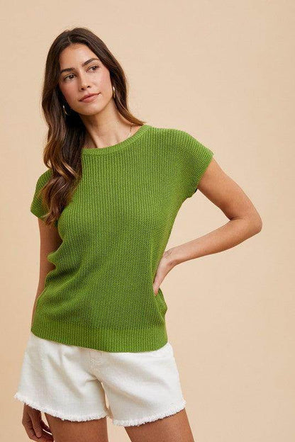Annie Wear Round Neck Short Sleeve Sweater for Women - Selvanelle