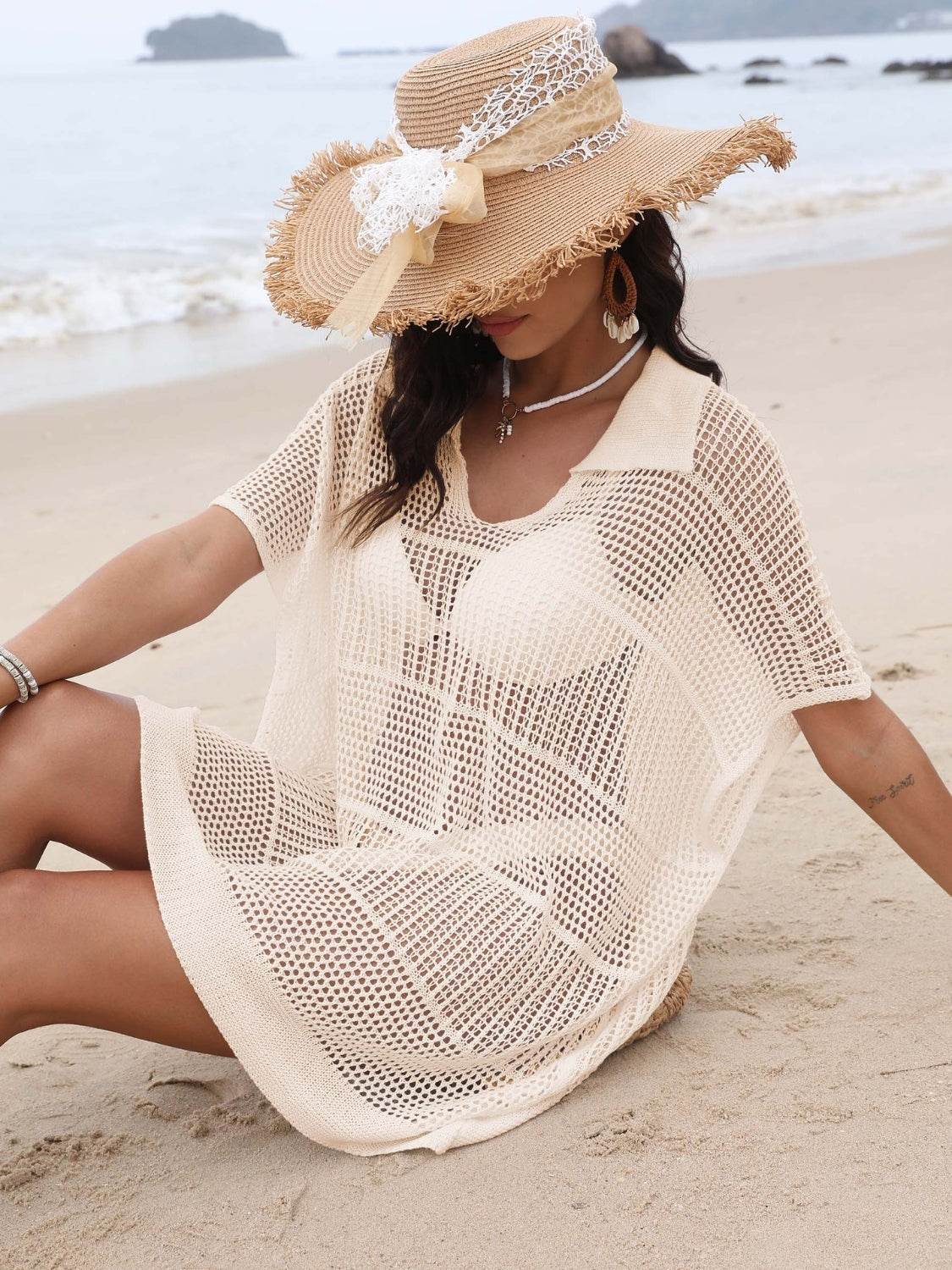 Hollow Out Collared Neck Cover-Up - Selvanelle