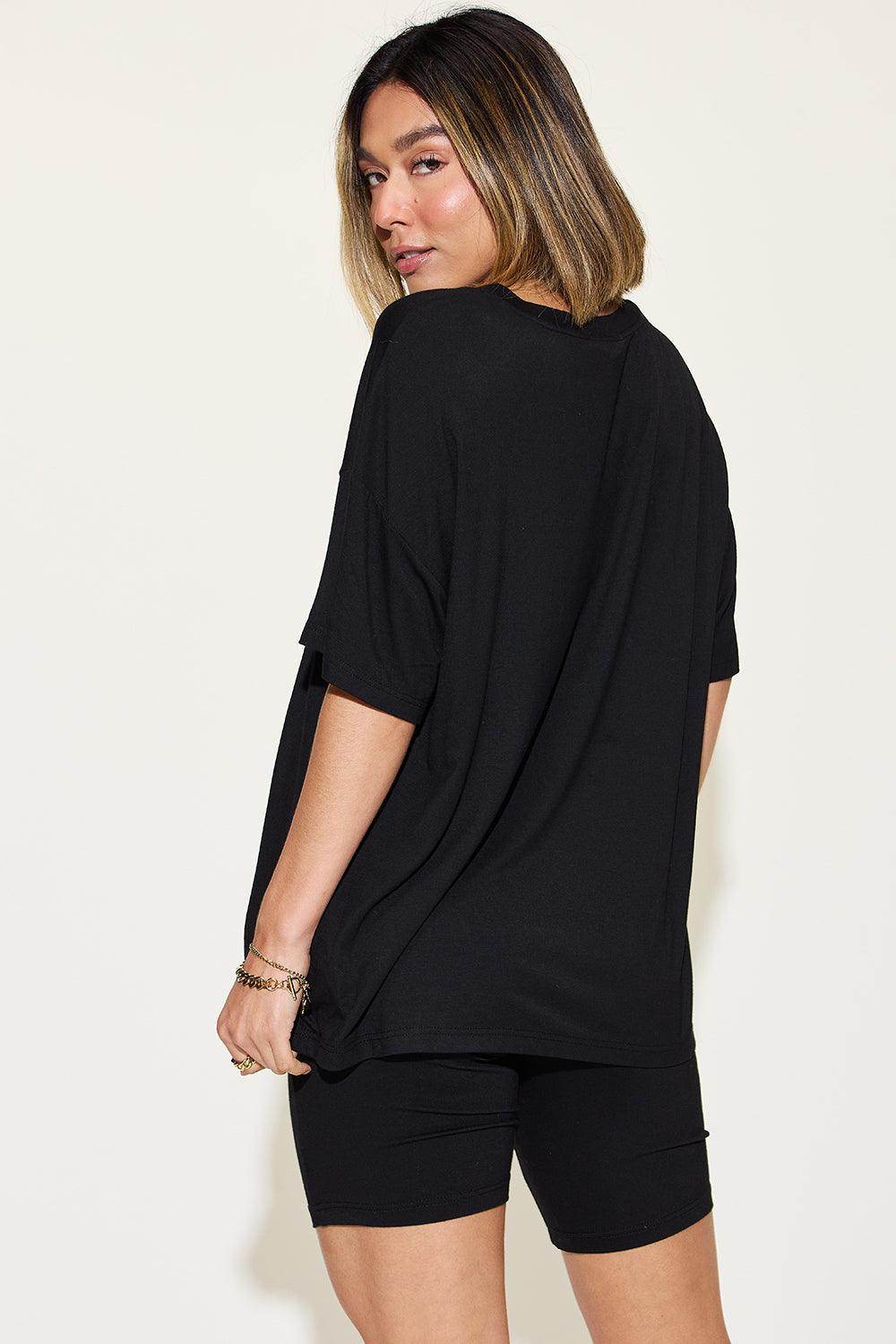 Basic Bae Full Size V-Neck Drop Shoulder T-Shirt Set - Selvanelle
