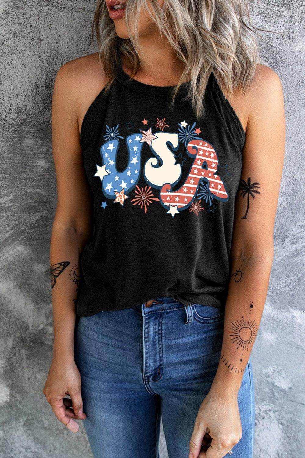 Letter Graphic Round Neck Tank for Women Casual Style - Selvanelle