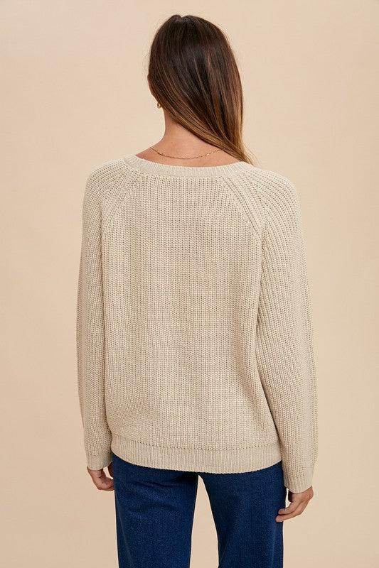 Annie Wear HELLO Embroidered Raglan Sleeve Sweater for Women - Selvanelle