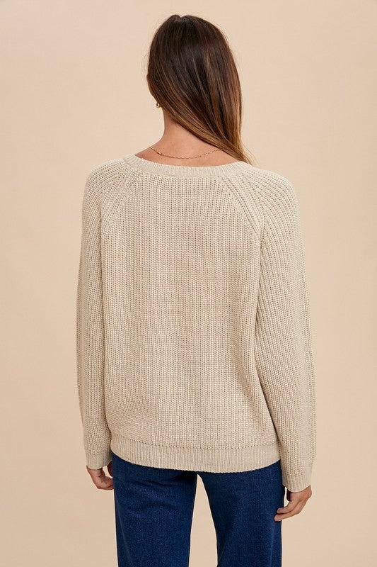 Annie Wear HELLO Embroidered Raglan Sleeve Sweater for Women