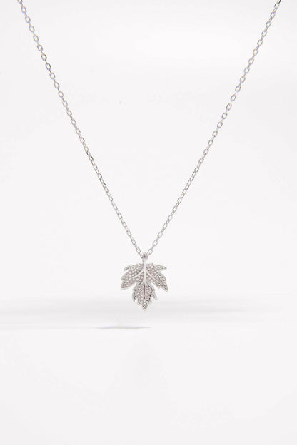 925 Sterling Silver Zircon Maple Leaf Necklace for Women - Selvanelle