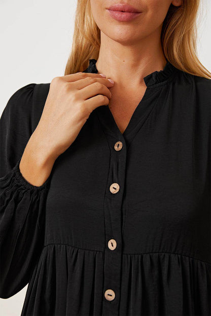Ruffled Button Up Long Sleeve Tiered Shirt for Women - Selvanelle
