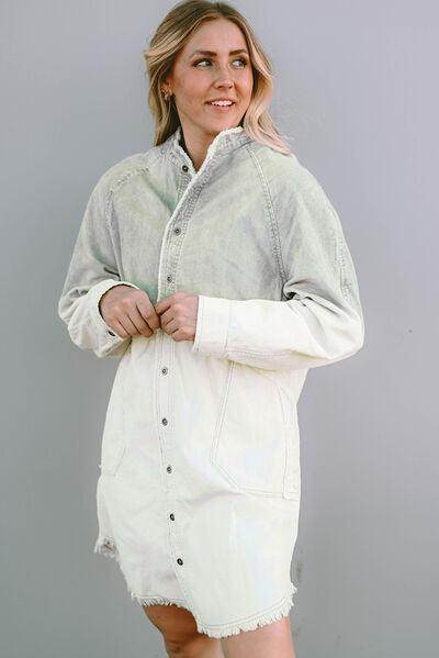 Two-Tone Raw Hem Denim Dress for Stylish Casual Wear - Selvanelle