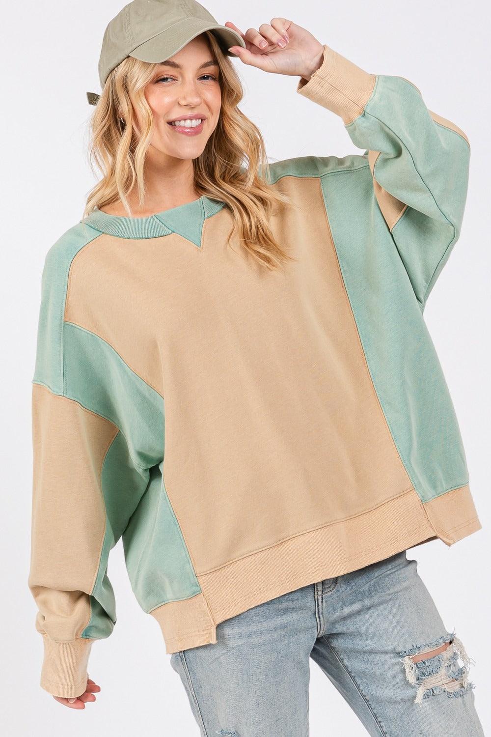 SAGE + FIG Color Block Round Neck Sweatshirt for Women